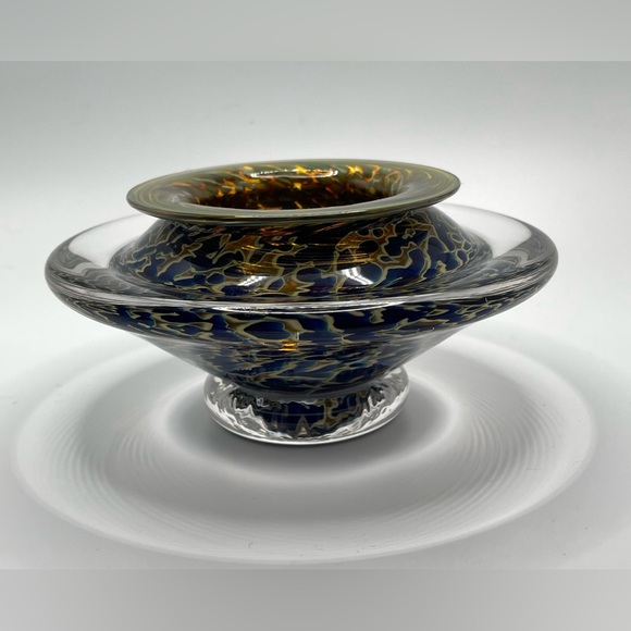 Art Glass Ikebana Vase - Cobalt Blue, Green & White - 3” X 5.5” - Beautiful! - Picture 3 of 6